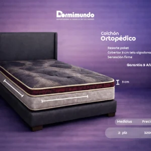 Colchón Ortopedico Resortes Pocket algodonado [1.40x 1.90metros] Negro