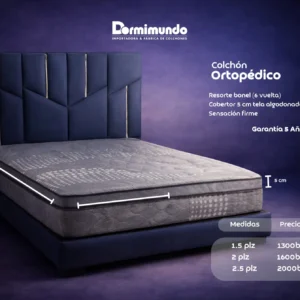 Colchón Ortopédico Resortes bonel (6 vueltas) algodonado Gris